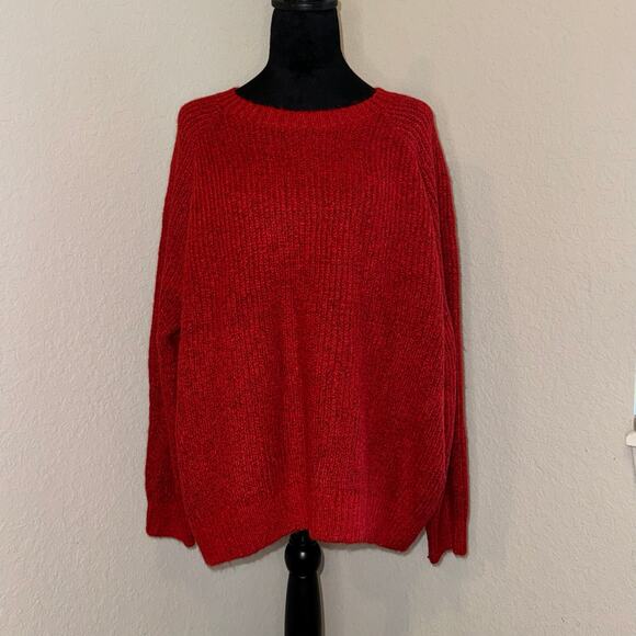 Old Navy Red/Black Cable Knit Pullover Swoop Neck Sweater Women's Size XL NWT - Picture 1 of 8
